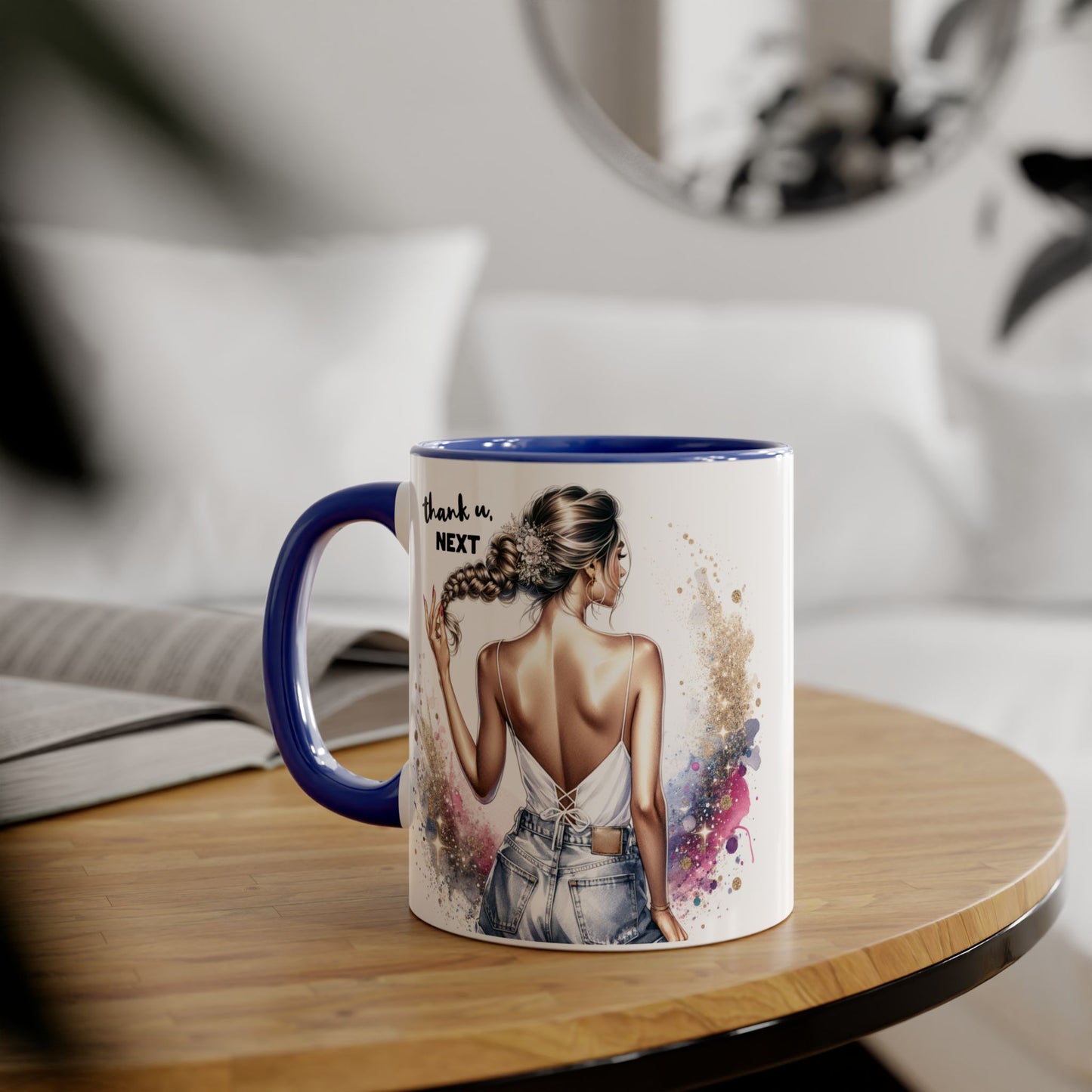 Chic Gratitude Coffee Mug, Thank U Next Mug, Inspirational Gift, Black Handle Accent Mug, Feminine Decor, Coffee Lovers Gift