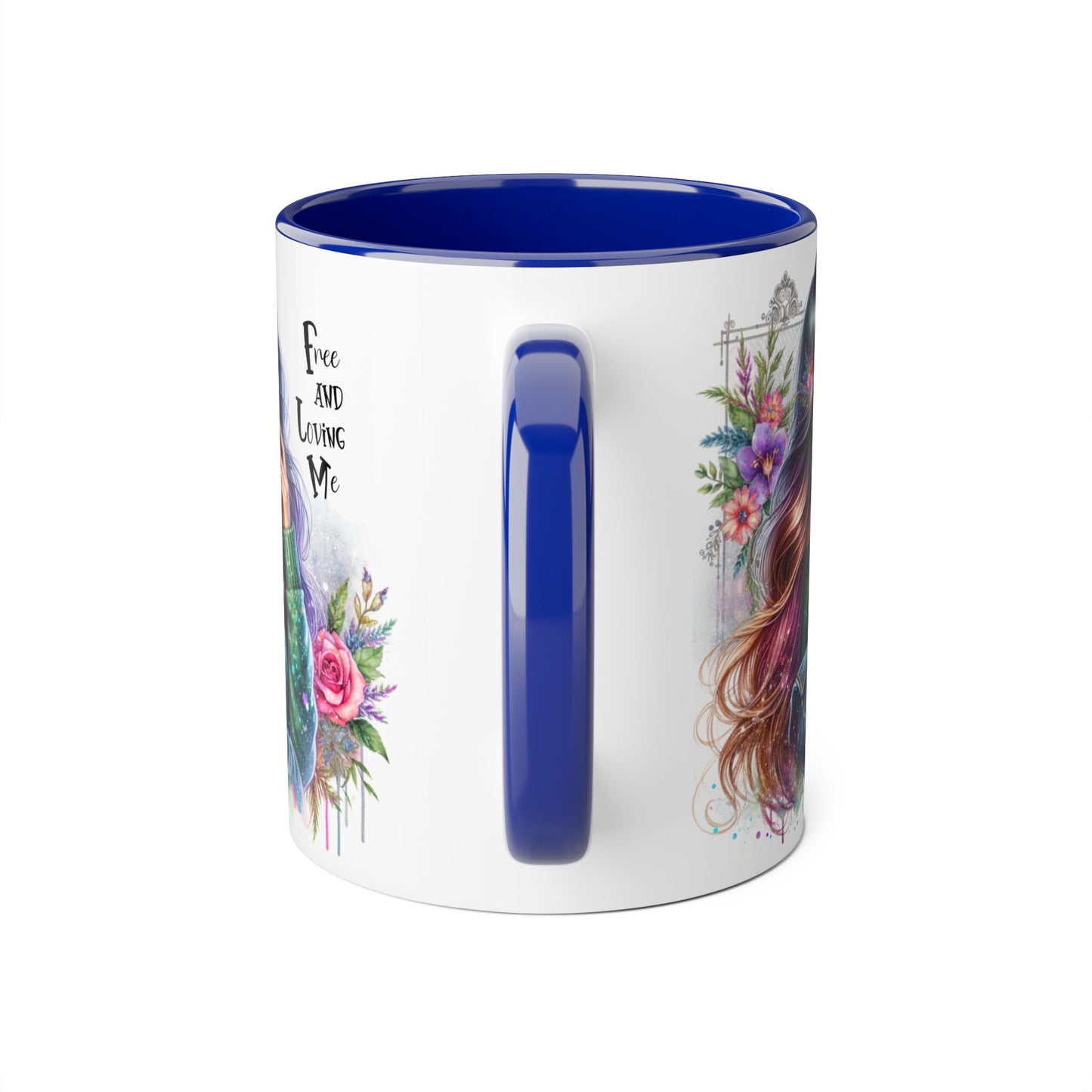 Bohemian Chic Accent Mug, Free and Loving Me 11oz Coffee Cup, Gifts for Her, Artistic Drinkware, Unique Home Decor, Floral Coffee Mug
