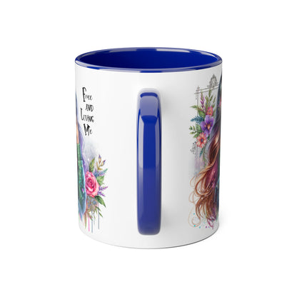 Bohemian Chic Accent Mug, Free and Loving Me 11oz Coffee Cup, Gifts for Her, Artistic Drinkware, Unique Home Decor, Floral Coffee Mug