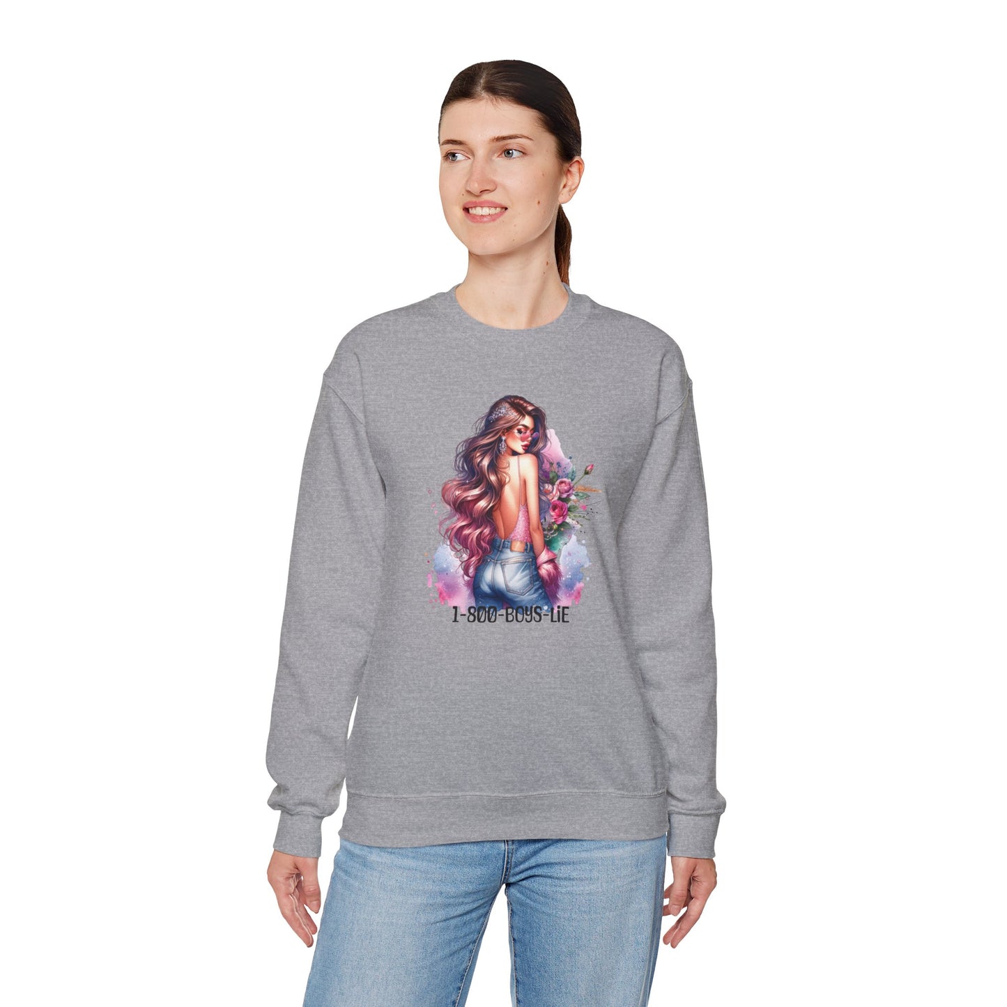 1-800-Boys-Lie Stylish Floral Graphic Sweatshirt, Cozy Crewneck Sweatshirt for Women, Gift for Her, Casual Fashion Top, Spring Wardrobe Essential