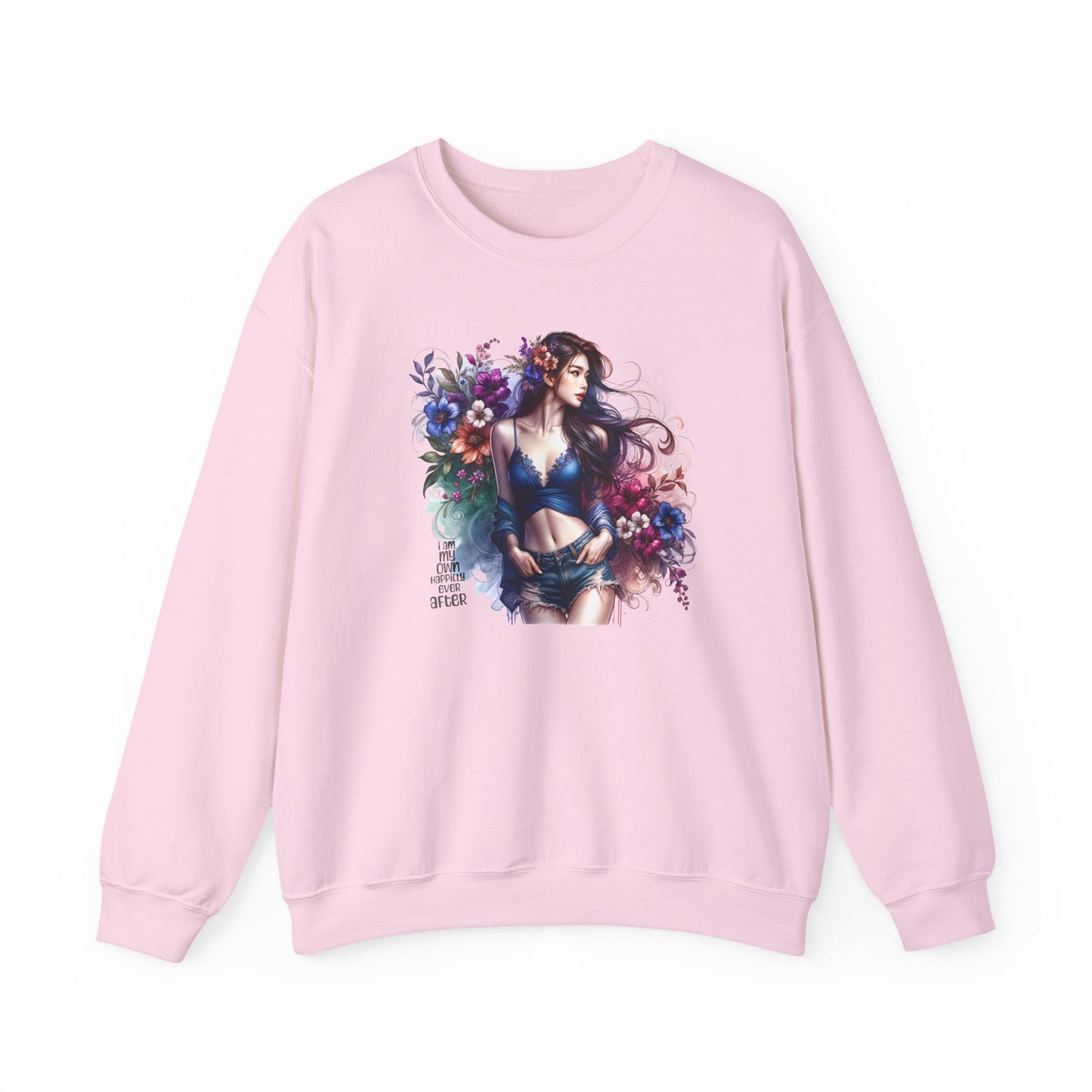 I Am My Own Happily Ever After  Floral Goddess Sweatshirt | Cozy Unisex Crewneck | Perfect Gift for Fall/Winter, Artistic Apparel, Wall Art Sweatshirt, Everyday Wear