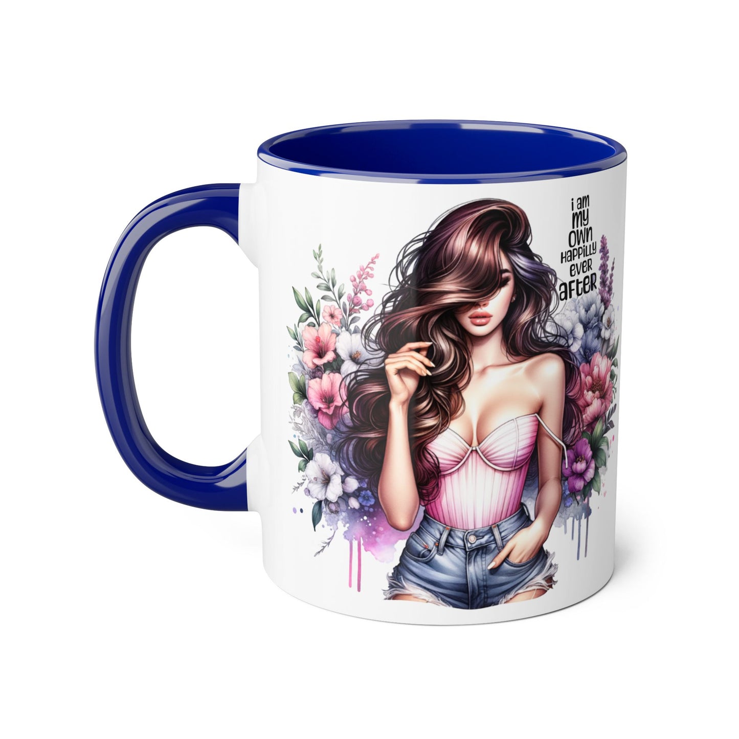 I Am My Own Happily Ever After Empowered Floral Accent Mug, Encouragement Gift for Women, Inspirational Coffee Cup, Self-Love Decor, Black Handle Mug