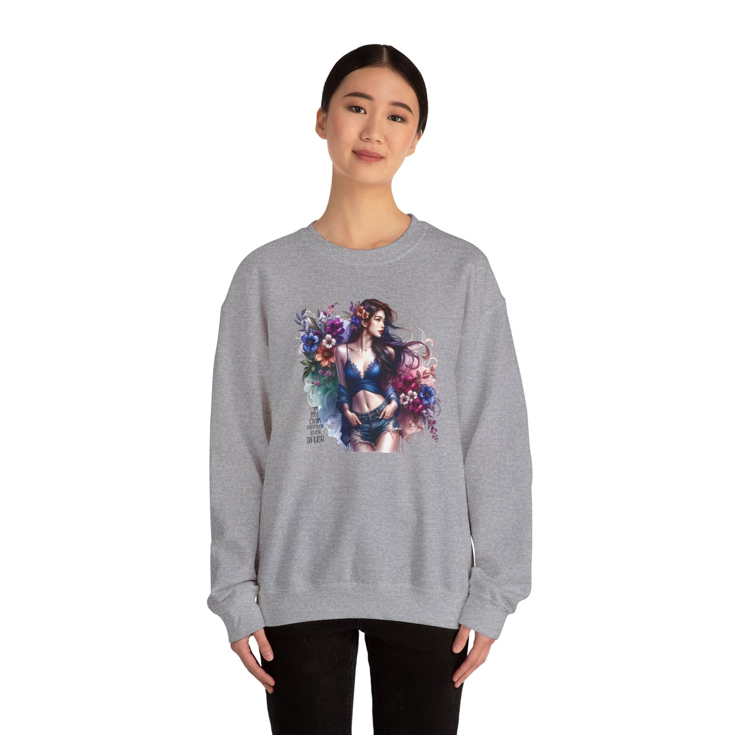 I Am My Own Happily Ever After  Floral Goddess Sweatshirt | Cozy Unisex Crewneck | Perfect Gift for Fall/Winter, Artistic Apparel, Wall Art Sweatshirt, Everyday Wear