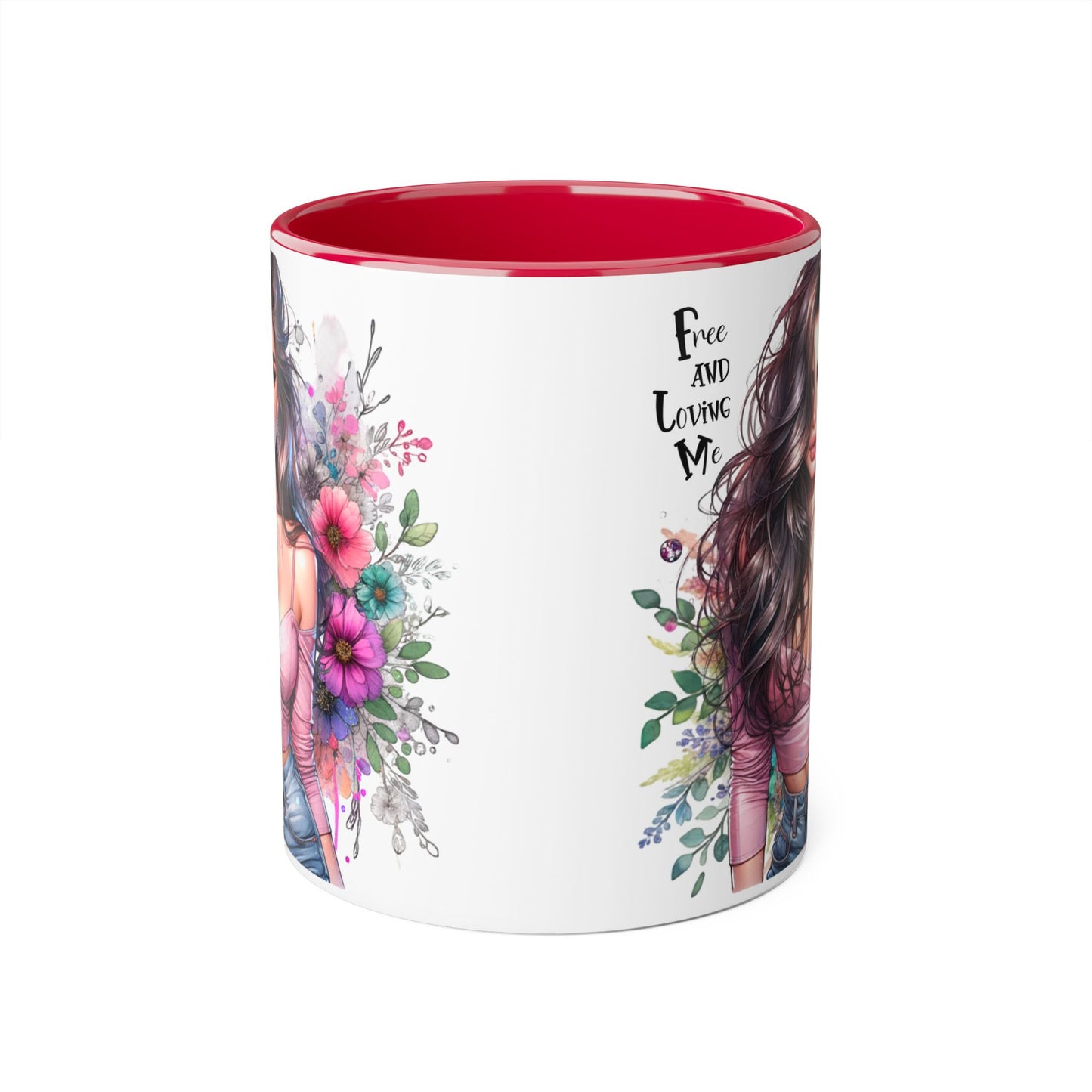 Free and Loving Me Chic Art Mug, Emotional Inspiration, Gift For Friends, Coffee Lover, Floral Design, Daily Motivation