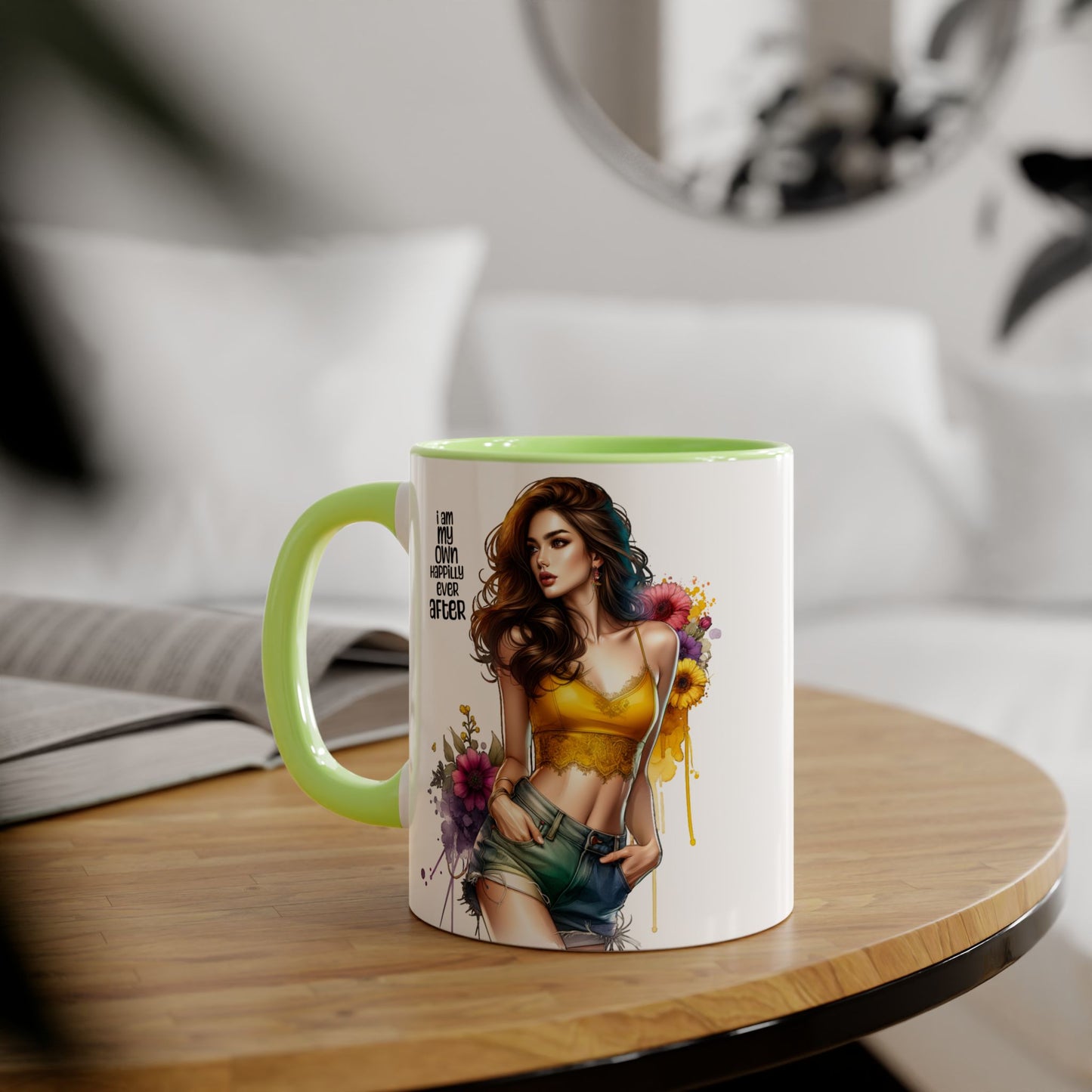 I Am My Own Happily Ever After Empowering Accent Mug, Inspirational Coffee Cup, Self-Love Gift, Vibrant Artwork Mug, Unique Floral Design, Cute Kitchen Decor