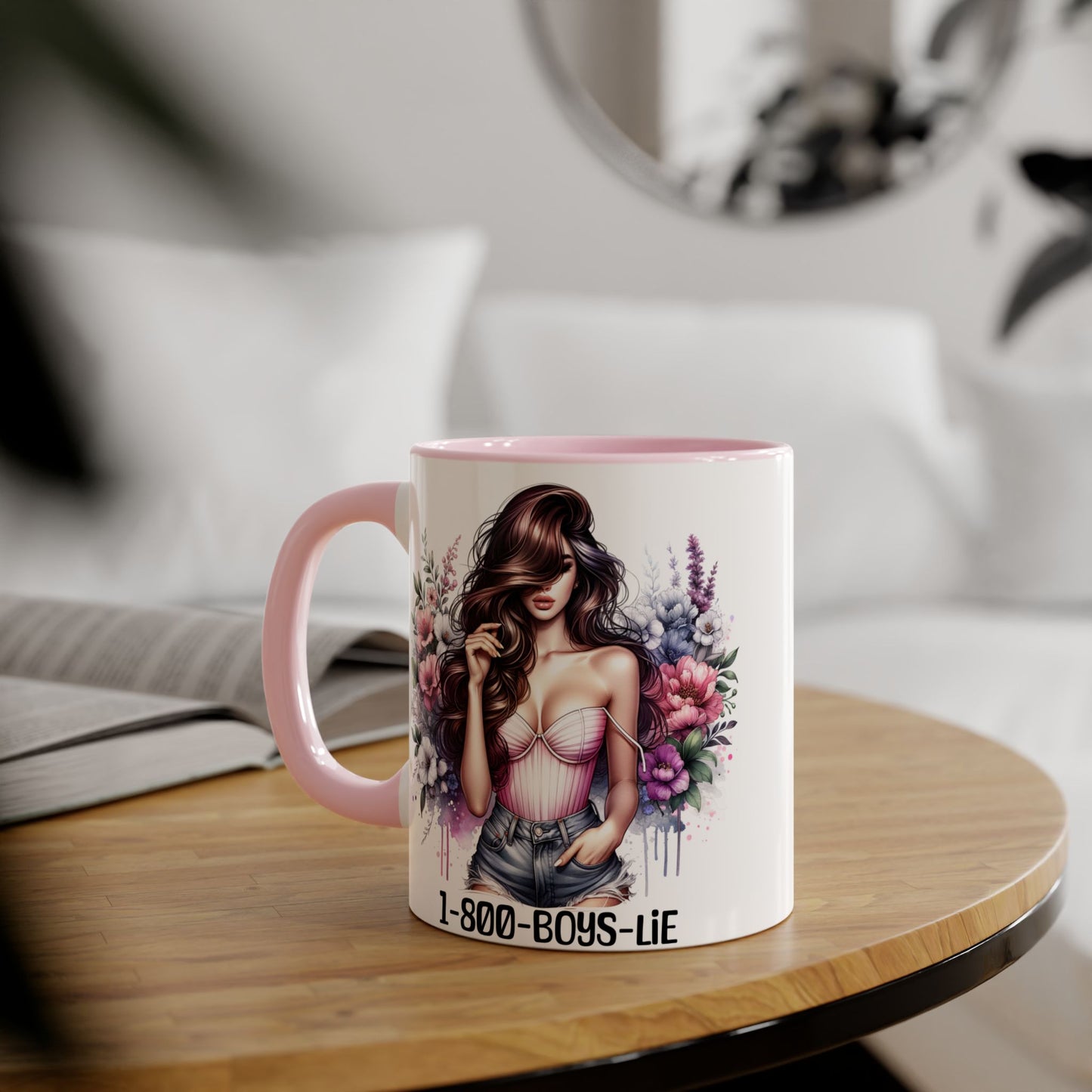 Chic Floral Coffee Mug - 1-800-BOYS-LIE, Trendy Gift for Her, Cute Floral Accent Mug, Coffee Lover's Gift, Girlfriend Mug