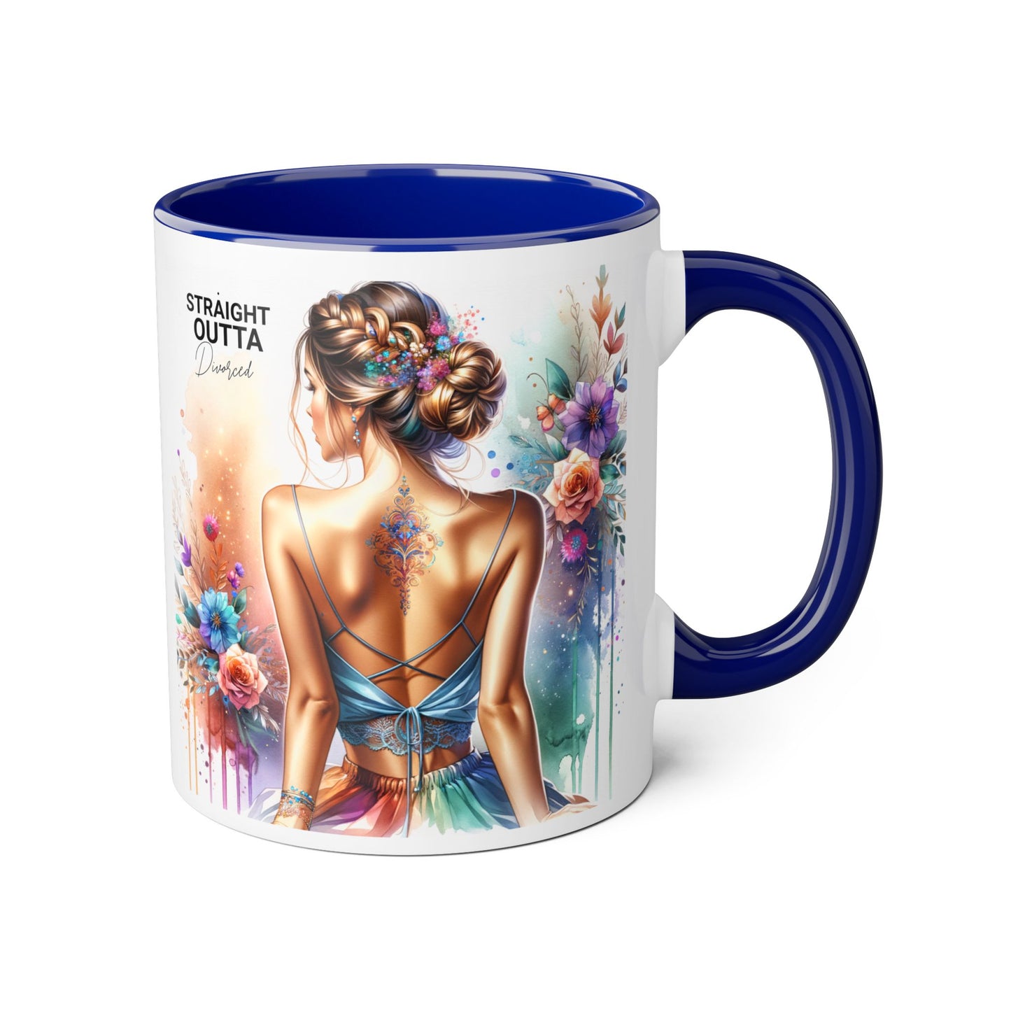 Straight Outta Divorced Humoristic Vibrant Accent Mugs, 11oz - Artistic Coffee Cup, Floral Design Mug, Unique Gift for Her, Birthday Present, Home Décor