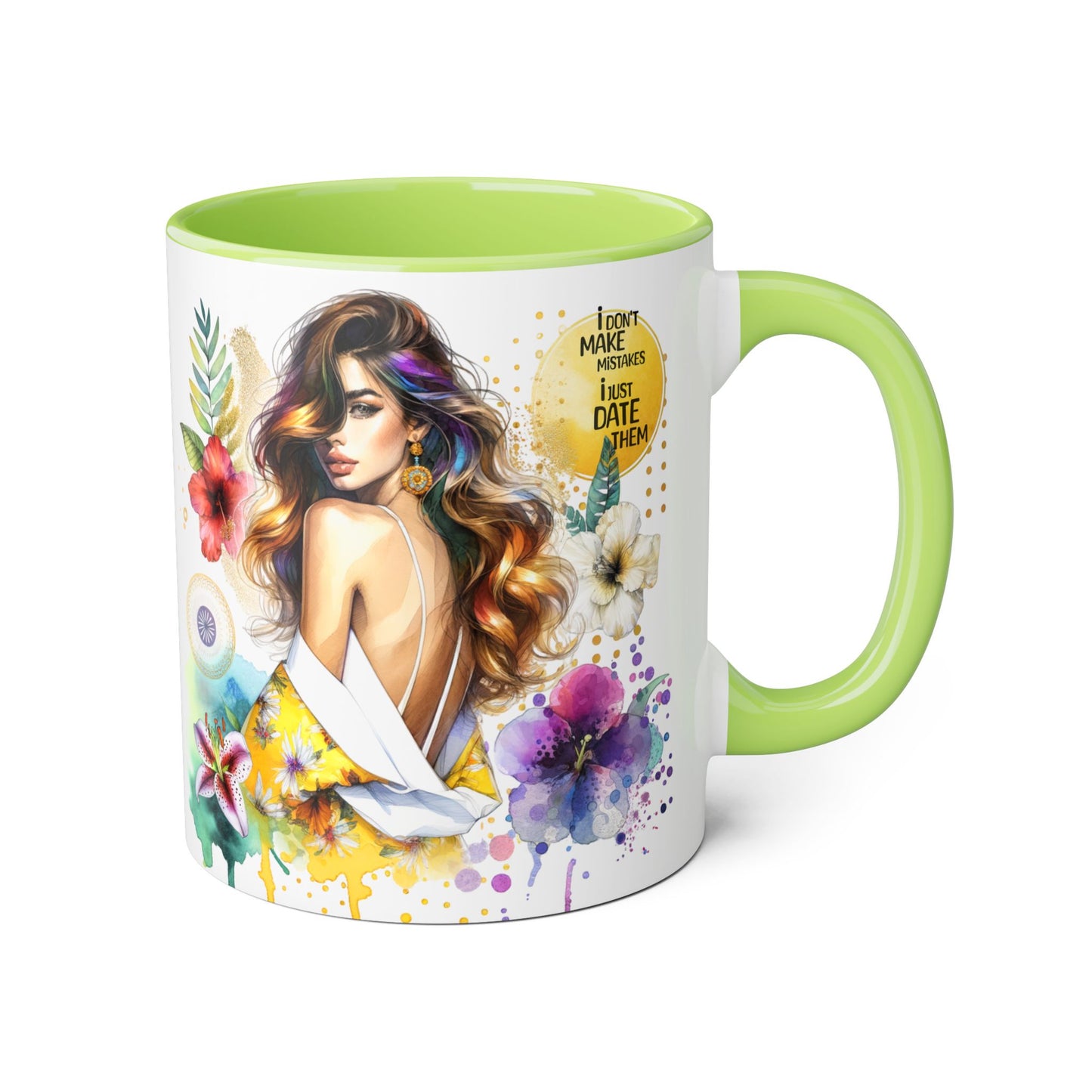 I Don't Make Mistakes, I Date Them Vibrant Floral Accent Mugs - Coffee Lovers Gift, Artful Drinkware, Unique Home Decor, Birthday Present, Inspirational Mug