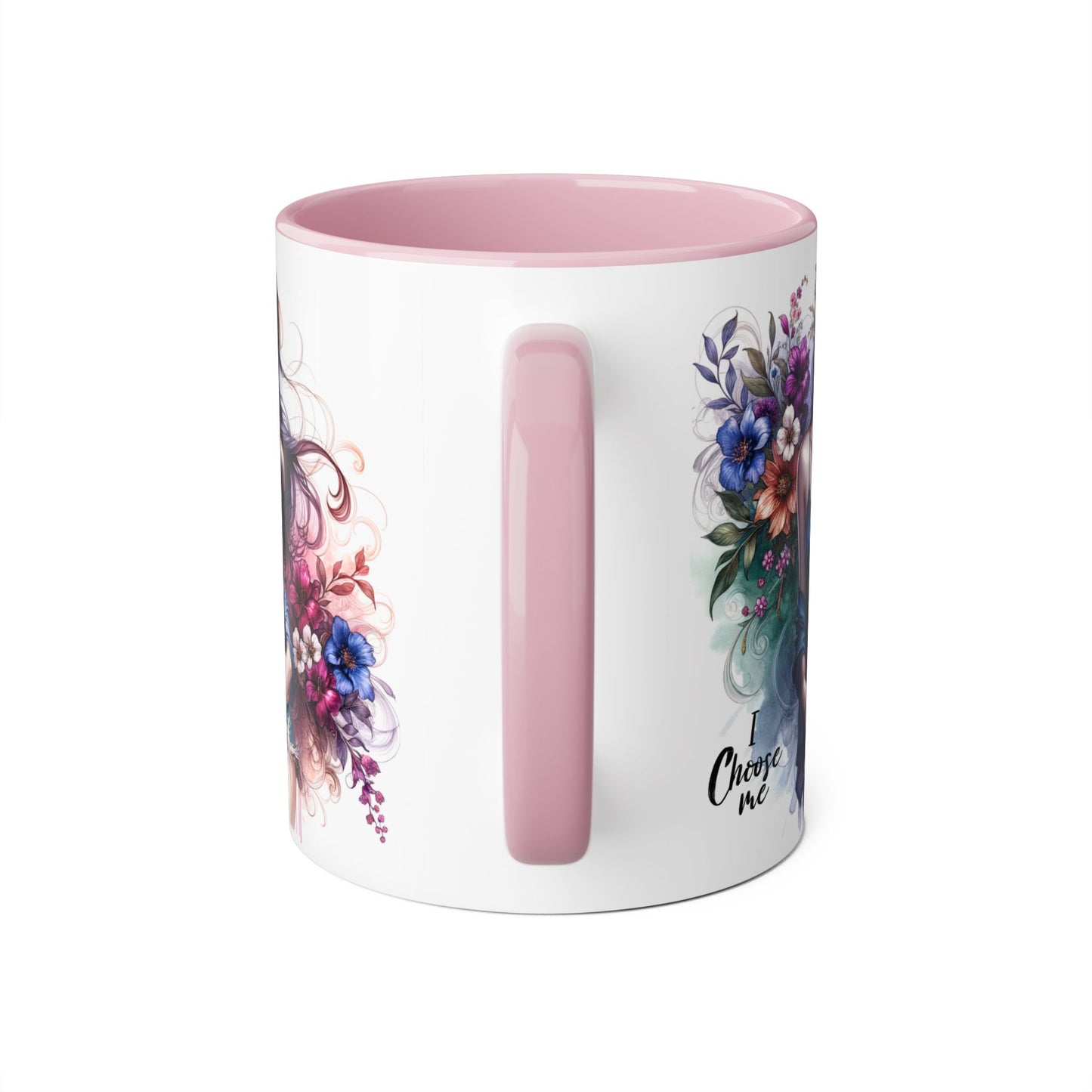 Floral Accent Mug, I Choose Me Design, Artistic Coffee Cup, Gift for Her, Home Décor, Tea Lover’s Essential