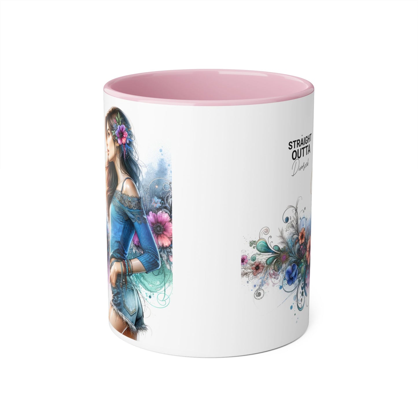 Straight Outta Divorced Humoristic Bohemian Accent Mugs with Floral Art – Trendy Coffee Cup, Gift for Friends, Decor, Home, Birthday, or Celebration