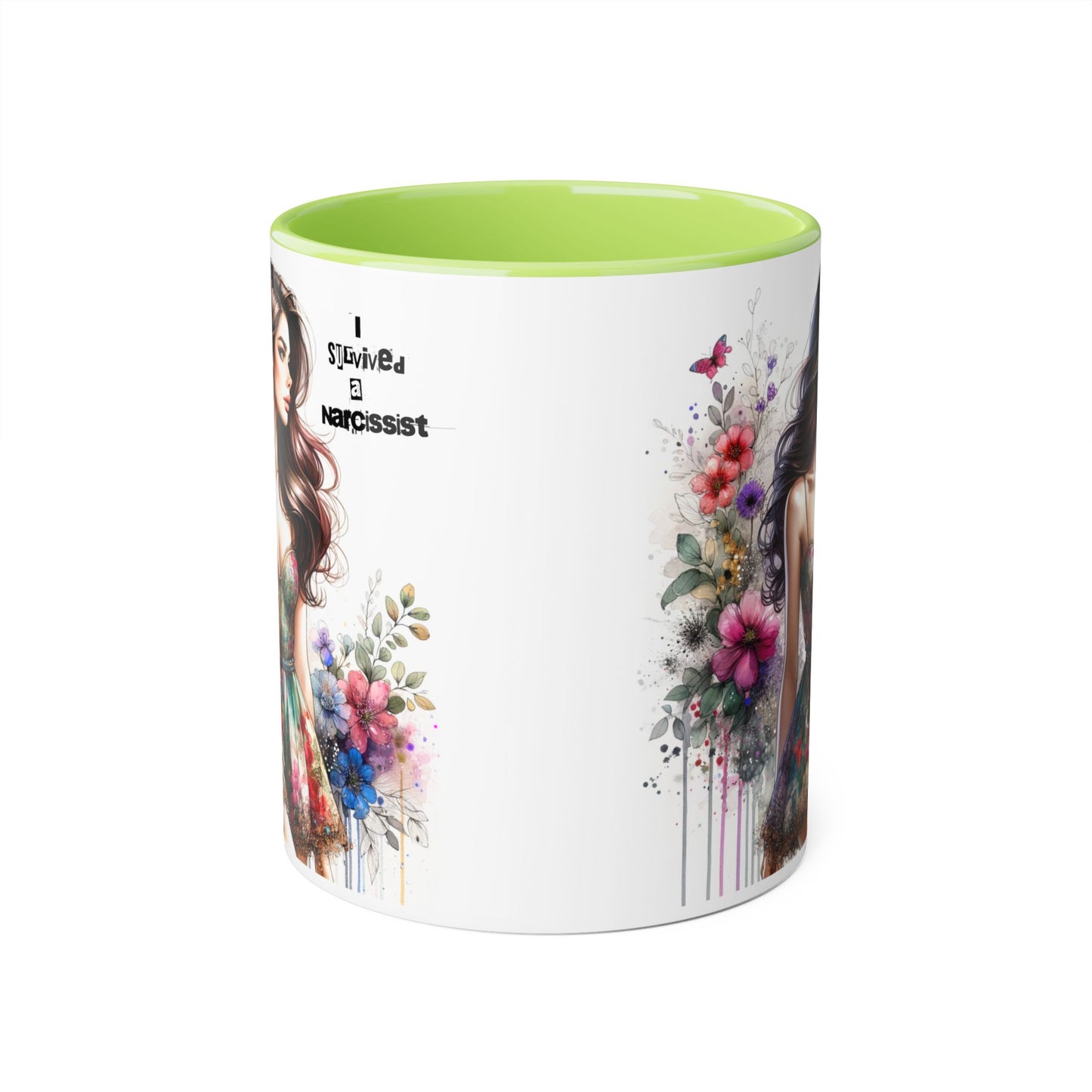 Artistic Accent Mug, Floral Design Coffee Cup, Unique Gift for Her, Inspirational Double-Sided Mug, Perfect for Birthdays, Self-Care
