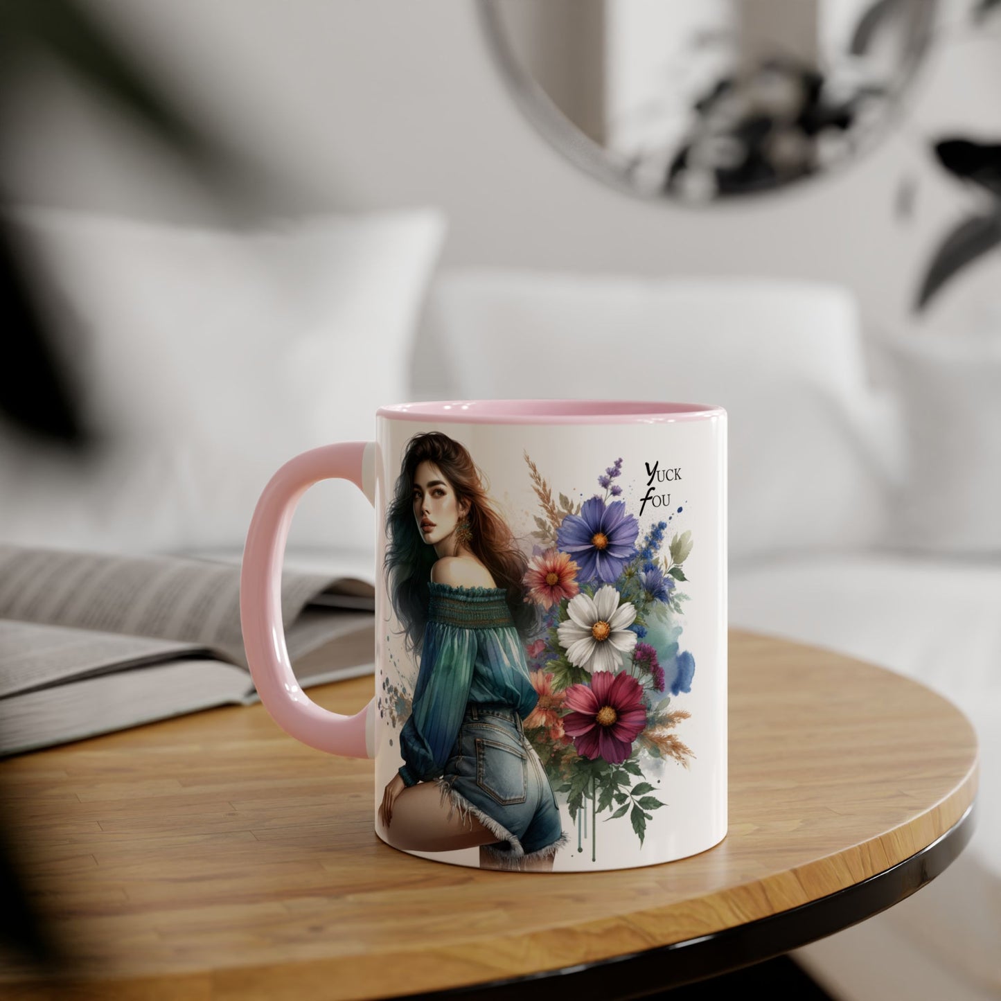 Bohemian Accent Mug - Yuck Fou Floral Design, Gift for Artists, Unique Coffee Cup, Home Decor, Stylish Drinkware