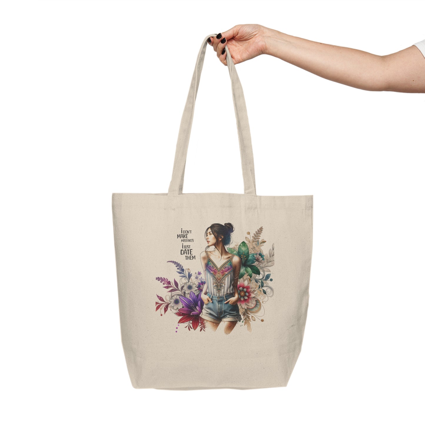 I Don`t Make Mistakes, I Just Date Them Bohemian Floral Canvas Shopping Tote, Eco-Friendly Market Bag, Book Lover Gift, Stylish Grocery Tote, Summer Beach Carryall