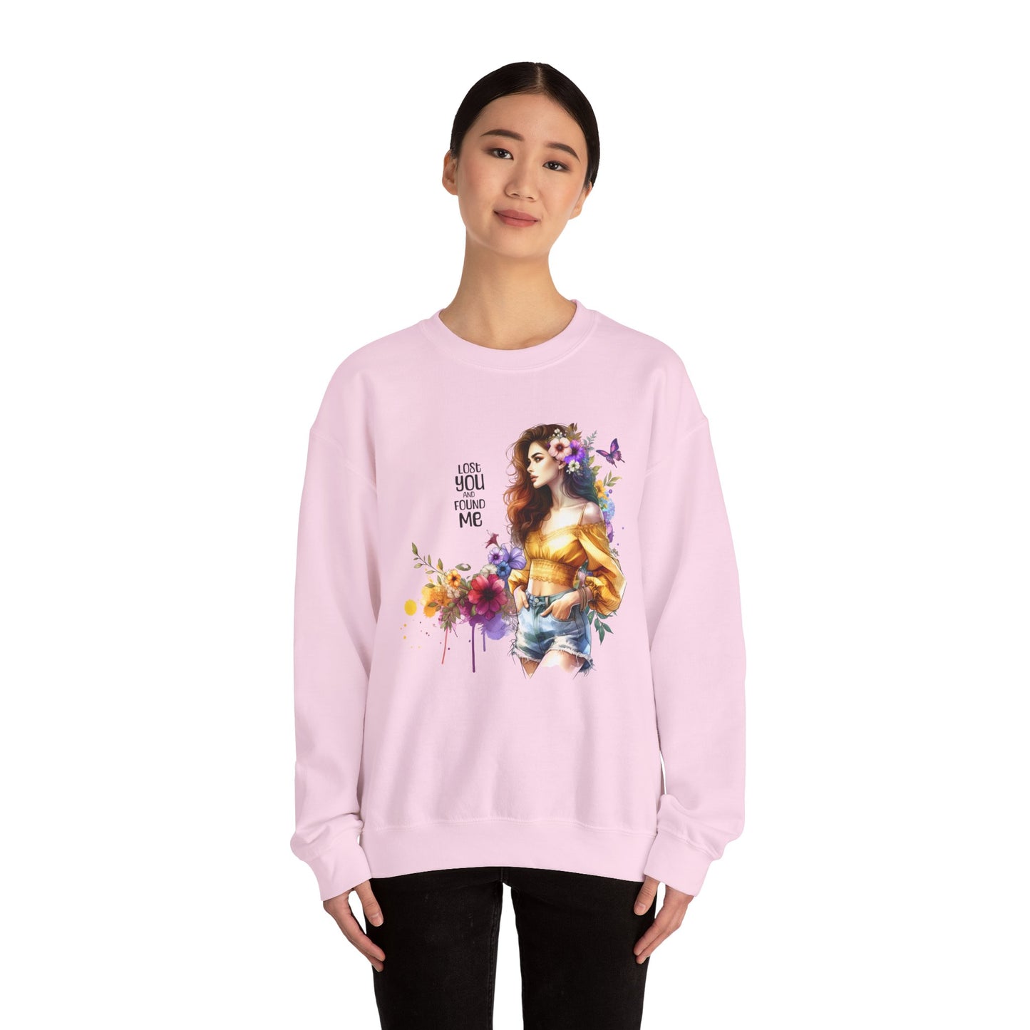 Lost You And Found Me Floral Art Crewneck Sweatshirt, Cozy Unisex Sweater, Gift for Her, Spring Fashion, Inspirational Quote Apparel
