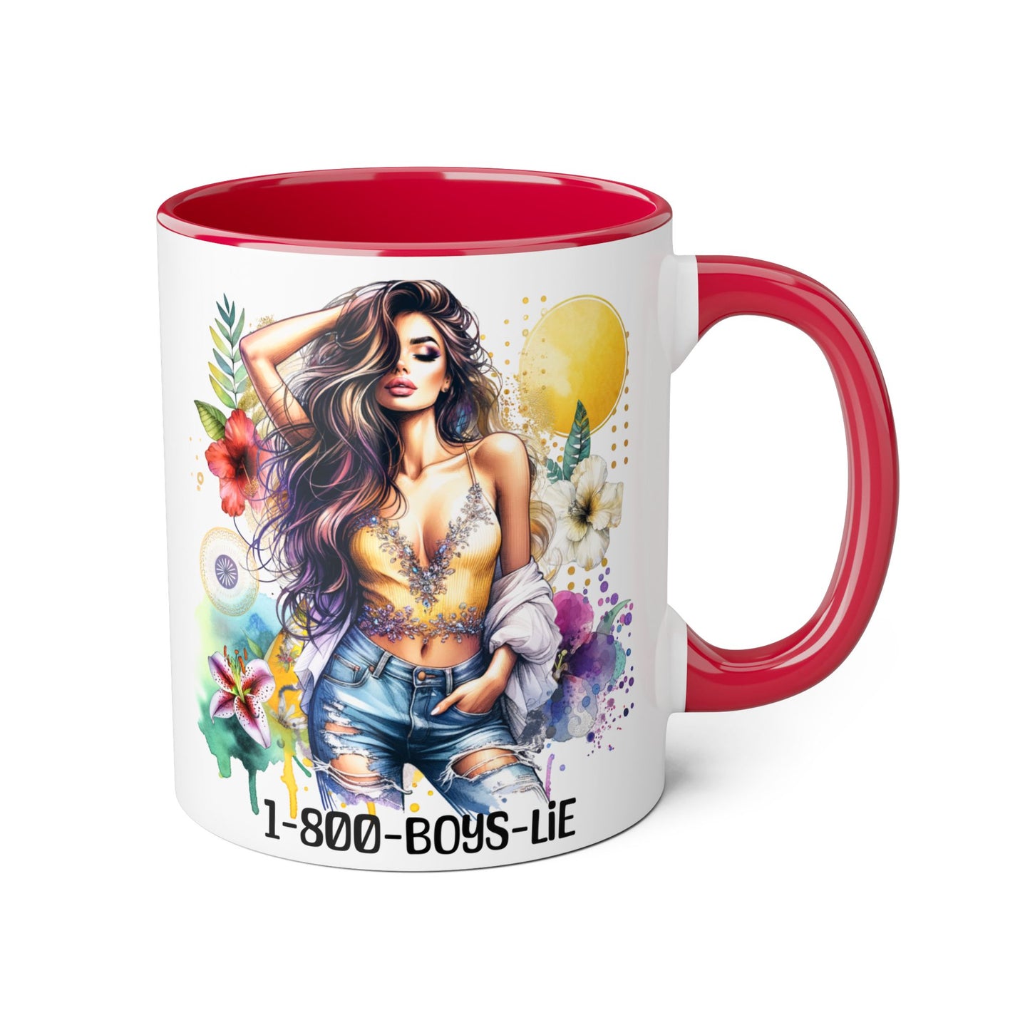 Vibrant Floral Accent Mug, 1-800-Boys-Lie Coffee Cup, Unique Art Mug, Gift for Her, Coffee Lover's Essentials
