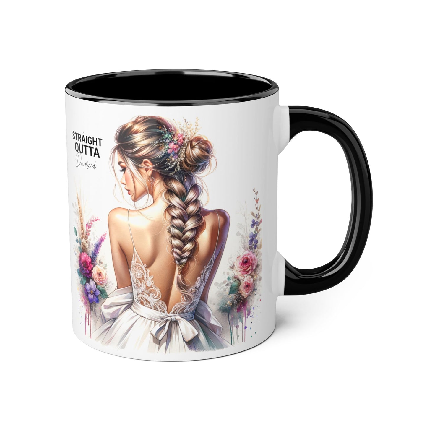 Straight Outta Divorced Humoristic Elegant Floral Accent Mug, Perfect Gift for Weddings, Bridesmaid, Coffee Lovers, Home Decor, Floral Mug, Art Mug