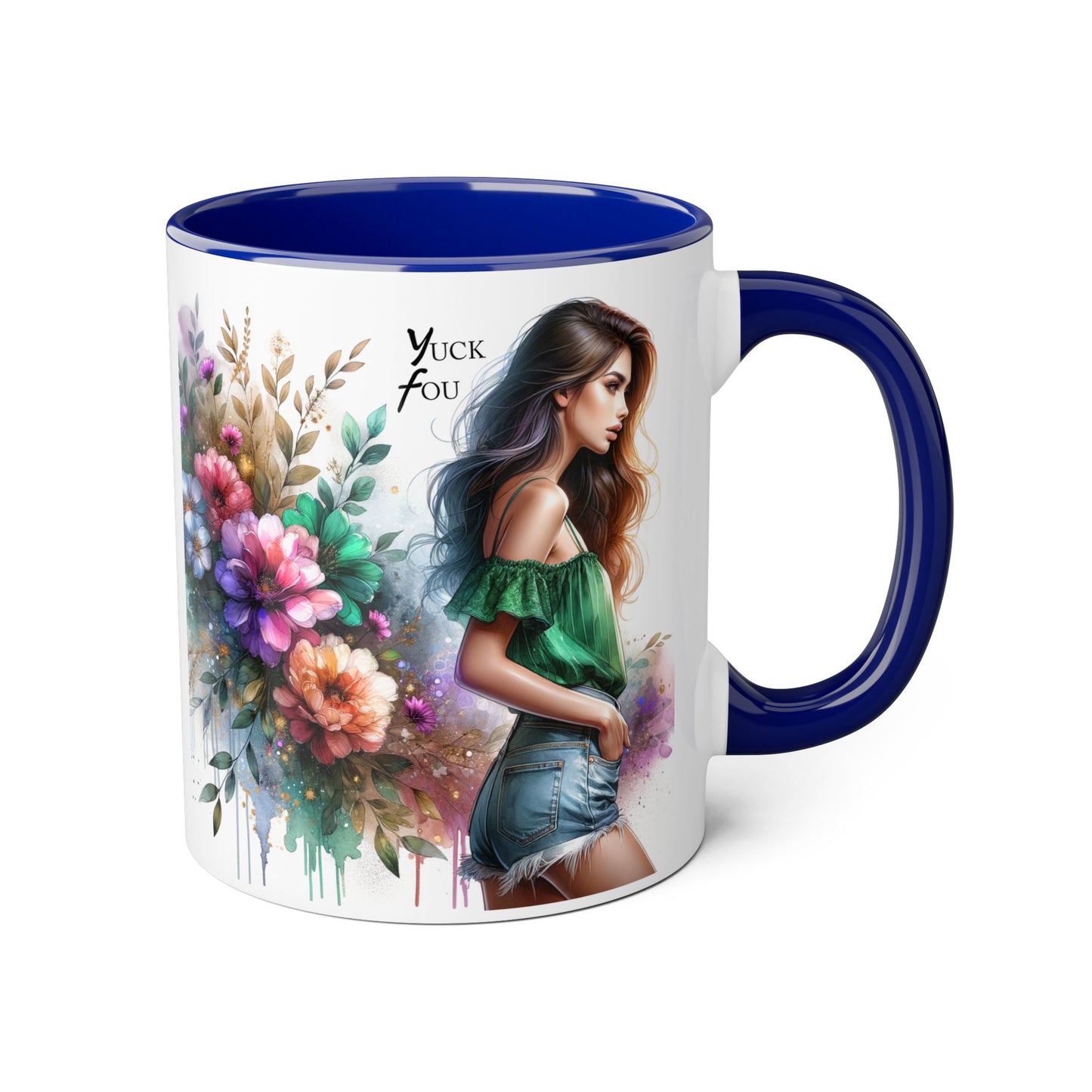 Yuck Fou Floral Accent Mug, 11oz Ceramic Coffee Cup, Inspirational Gift, Home Decor, Unique Art Mug, Perfect for Coffee Lovers
