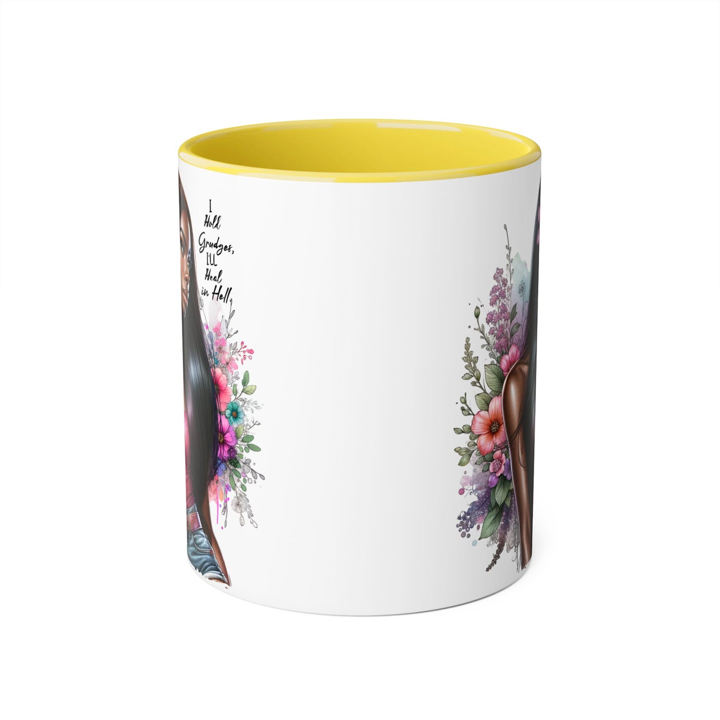 I Hold Grudges, I'll Heal in Hell  Humoristic Floral Portrait Accent Mug, 11oz - Empowering Gift for Her, Cozy Coffee Cup, Beautiful Art for Home, Unique Present for Birthdays, [...]