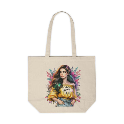 1-800-Boys-Lie Colorful Illustrated Canvas Tote Bag, Eco-Friendly Grocery Bag, Gift for Her, Stylish Beach Bag, Fun Shopping Tote