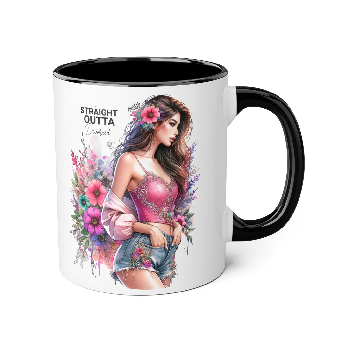 Straight Outta Divorced Humoristic Floral-Inspired Accent Mug, Perfect for Gifts, Home Decor, Coffee Lovers, Tea Enjoyers