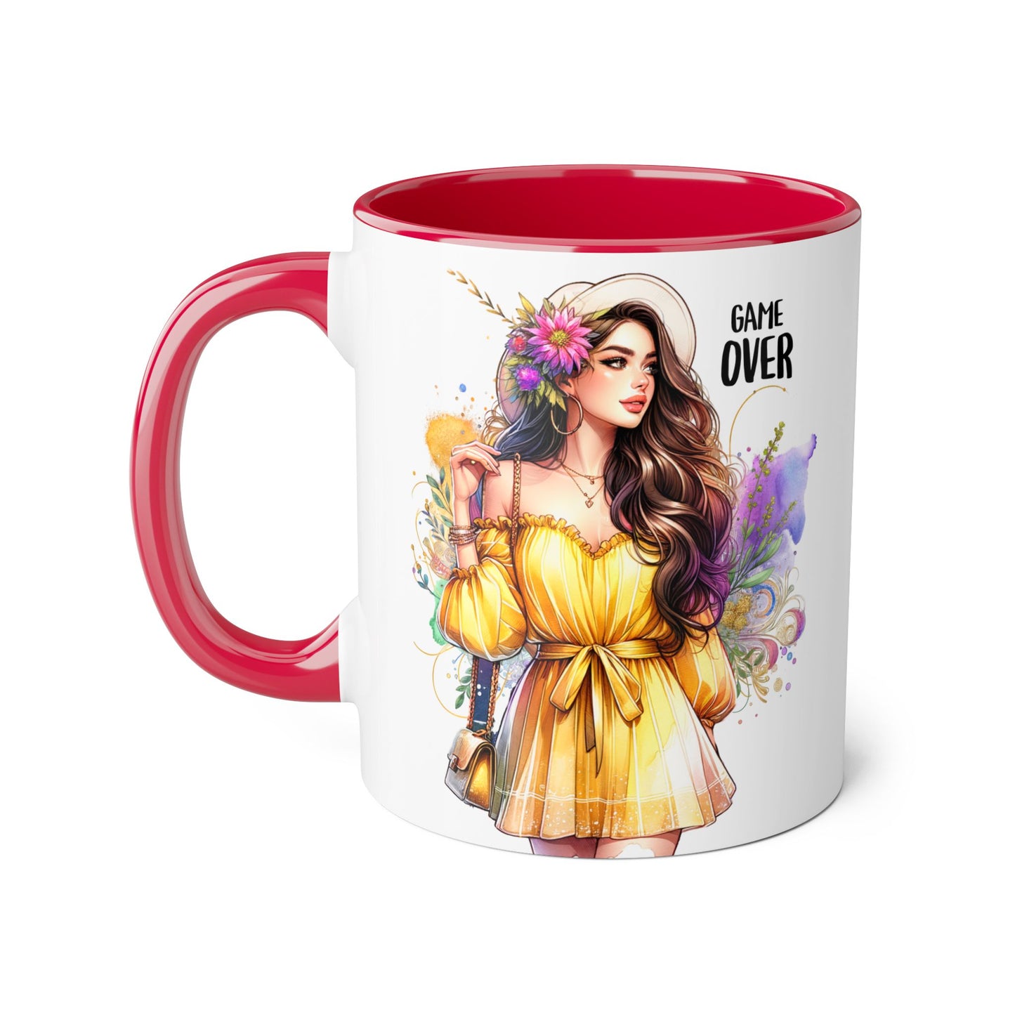 Colorful Game Over Accent Mug, 11oz Coffee Cup, Unique Art Gift, Fun Drinkware, Birthday, Celebration, Decorative Mug