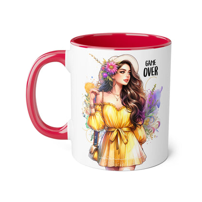 Colorful Game Over Accent Mug, 11oz Coffee Cup, Unique Art Gift, Fun Drinkware, Birthday, Celebration, Decorative Mug