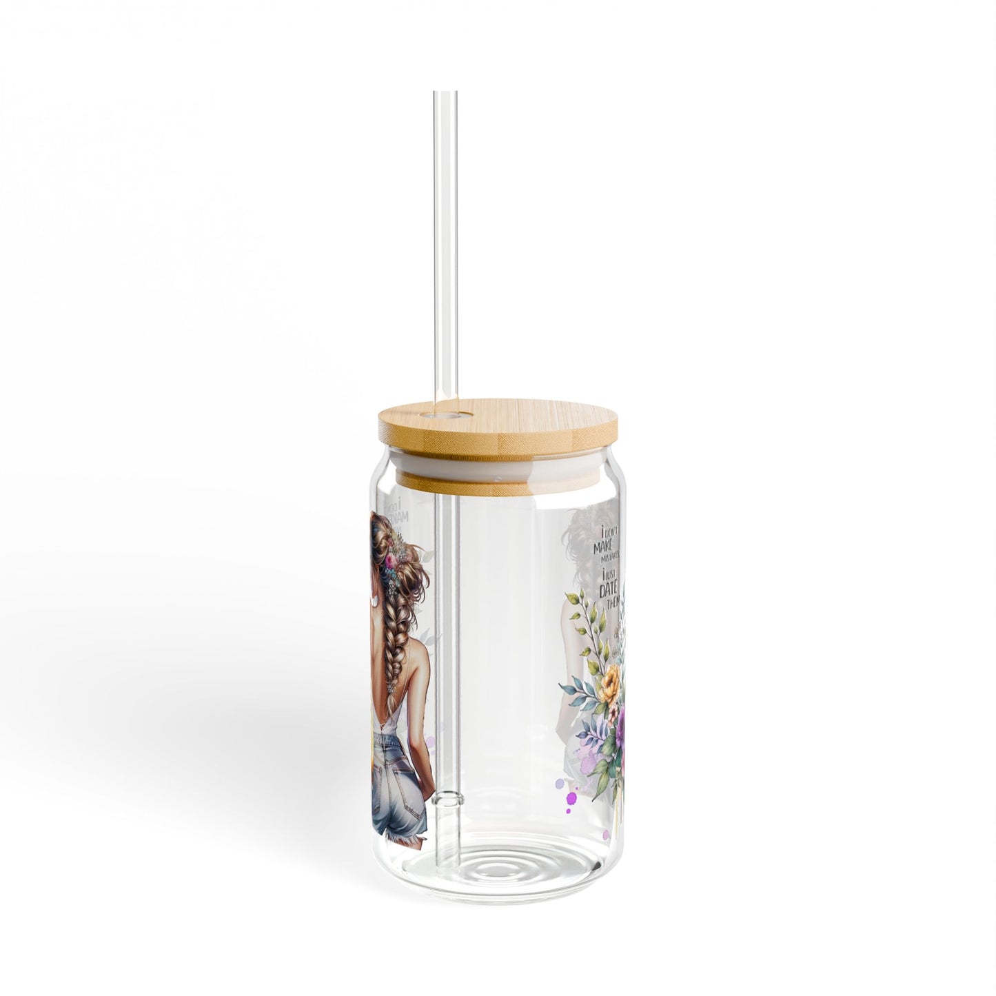 I Don't Make Mistakes, I Date Them Floral Art Sipper Glass, Stylish Water Bottle, Eco-Friendly Glass Mug, Perfect Gift for Garden Lovers, Home Decor, Drinkware