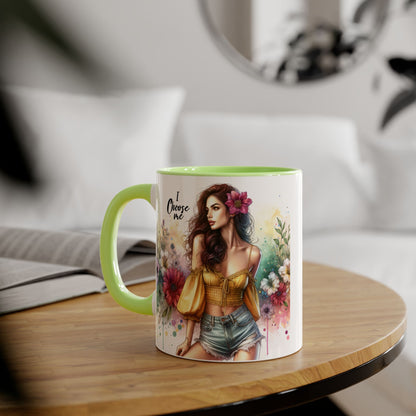 I Choose Me Floral Themed Accent Mugs, 11oz - Eco-Friendly Gift for Self-Care, Birthdays, Friends, Tea Lover, Inspirational Quotes