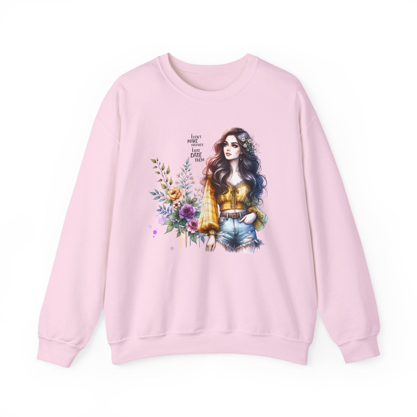 I Don't Make Mistakes, I Just Date Them Floral Graphic Crewneck Sweatshirt, Cozy Casual Wear, Boho Sweatshirt, Gift for Her, Fall Fashion Must-Have