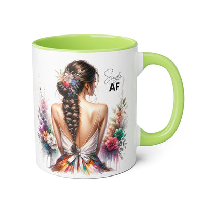 Single AF Bohemian Accent Mug - Smile AF, Floral Coffee Cup, Gift for Her, Inspirational Drinkware, Home Décor, Unique Present