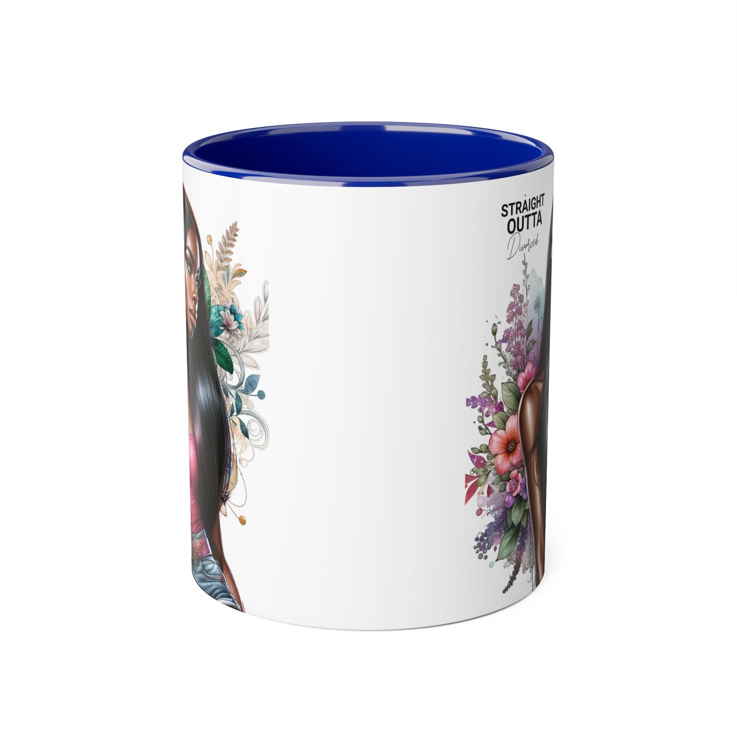 Straight Outta Divorced Humoristic Vibrant Statement Mug, Black Handle Coffee Cup, Floral Art Beverage Mug, Gift for Her, Inspirational Drinkware, Birthday Mug