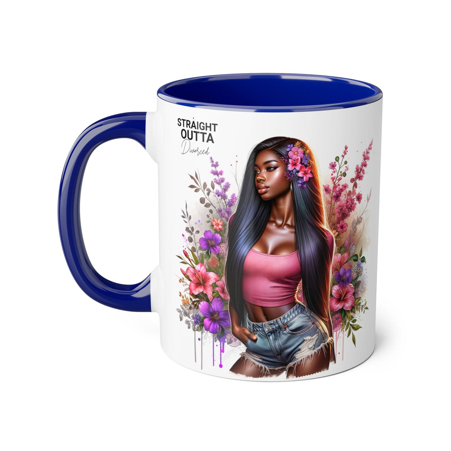 Straight Outta Divorced Humoristic Floral Accent Mug