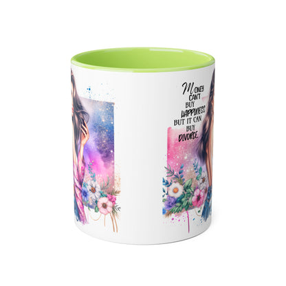 Money Can't Buy Happiness But It Can Buy Divorce Humoristic Empowerment Mug for Self-Love, Coffee Cup, Birthday Gift, Inspirational Decor, Divorce Gift, Floral Design