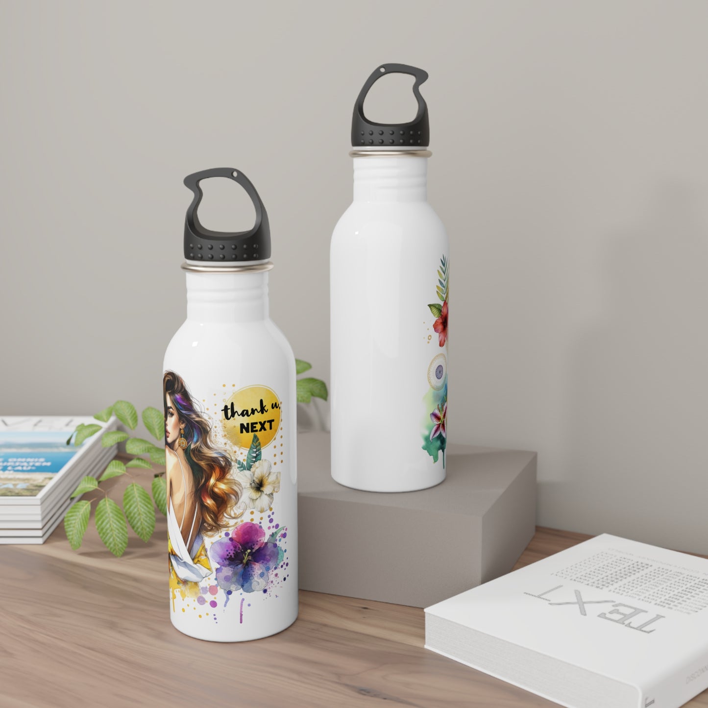 Thank U, Next Stylish Stainless Steel Water Bottle with Floral Art - Perfect for Everyday Use, Travel, Gifts, Fitness, Eco-Friendly Hydration