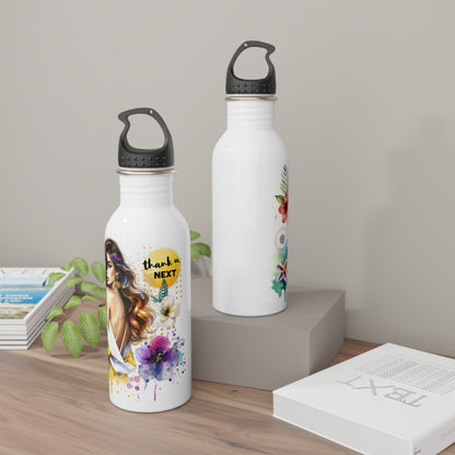 Thank U, Next Stylish Stainless Steel Water Bottle with Floral Art - Perfect for Everyday Use, Travel, Gifts, Fitness, Eco-Friendly Hydration