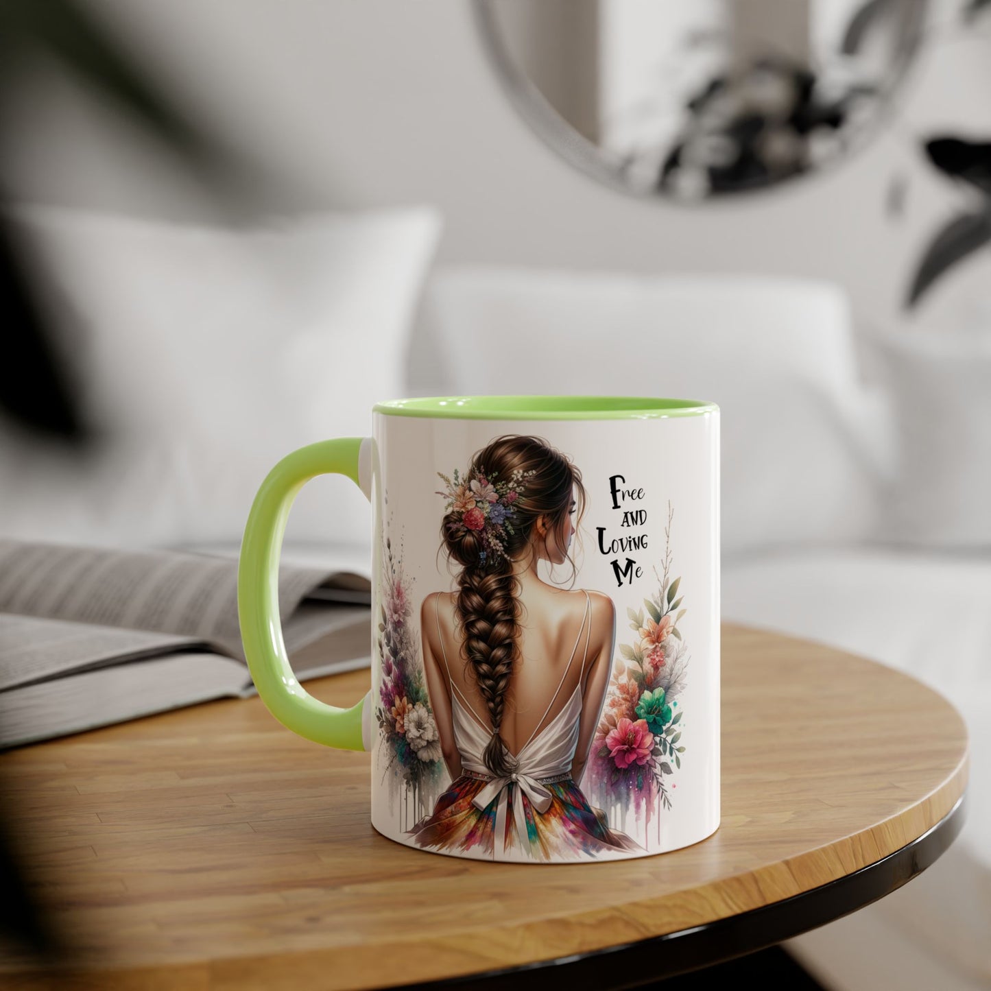 Floral Art Mug - 'Free and Loving Me', Coffee Cup, Gift for Her, Home Decor, Personalized Drinkware, Inspirational Mugs, Floral Design