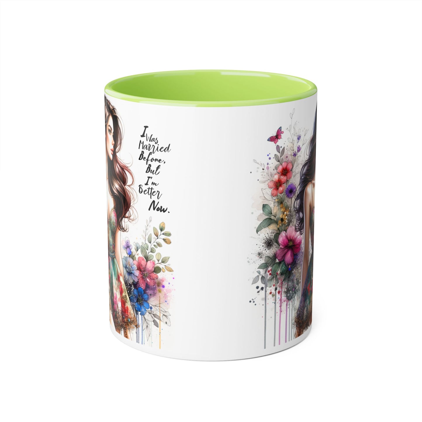 I Was Married Before But I'm Better Now Humoristic Inspirational Floral Accent Mug, Motivational Gift for Her, Home Decor Coffee Cup, Artful Tea Mug, Unique Present for Self-Care