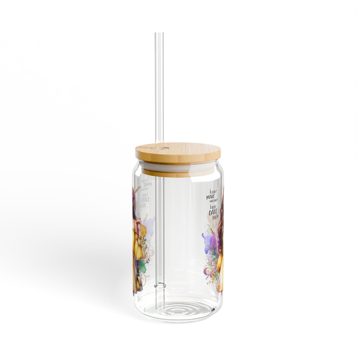 I Don't Make Mistakes, I Date Them Stylish Sipper Glass, 16oz: Eco-Friendly Drinkware, Floral Design Tumbler, Perfect for Gifts, Parties, Summer Drinks
