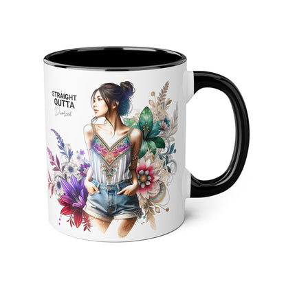 Straight Outta Divorced Humoristic Vibrant Accent Mugs, 11oz - Perfect for Gifts, Home Decor, Coffee Lovers, Birthdays, and Celebrations