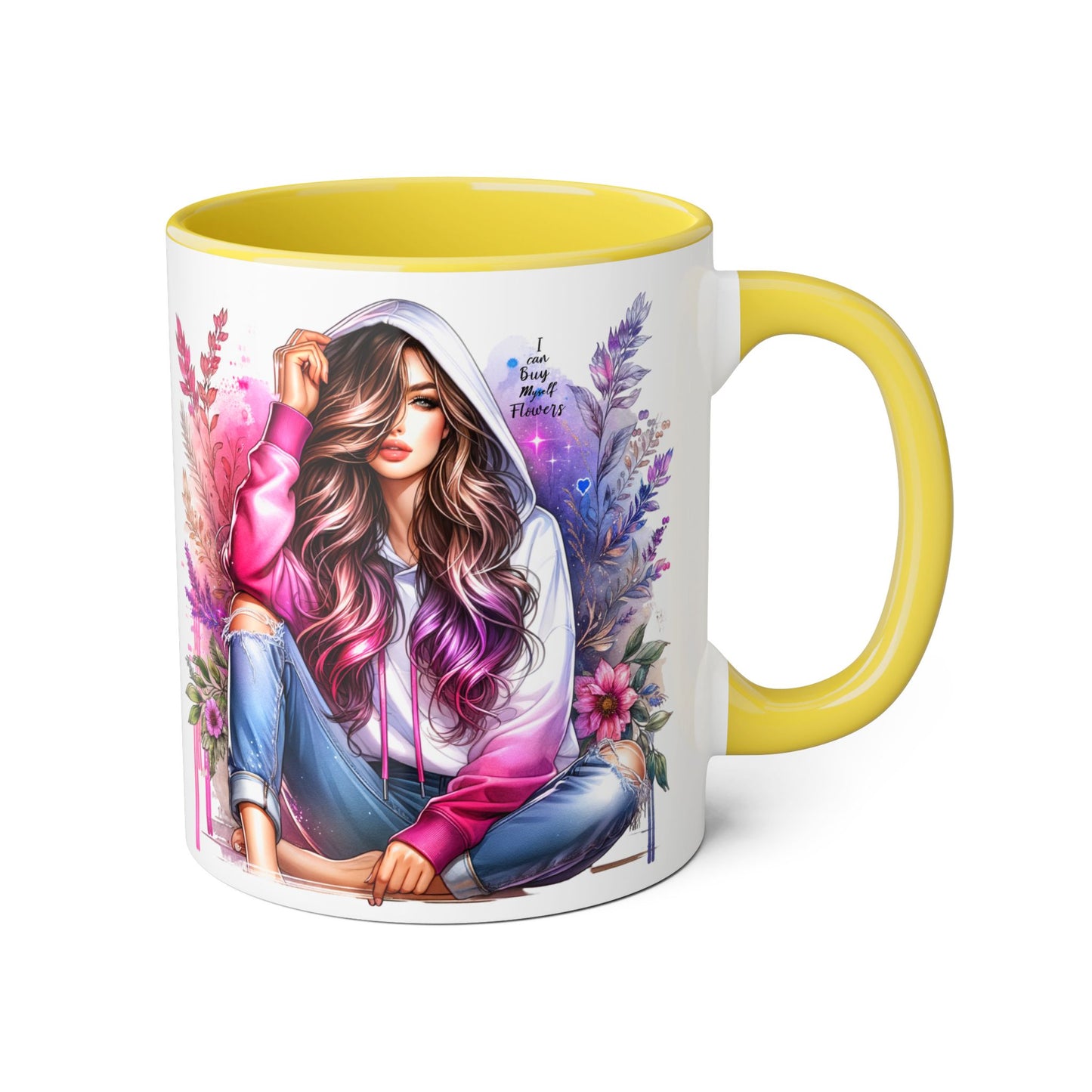 I Can Buy Myself Flowers Chic Floral Accent Mug, Unique Coffee Cup for Women, Gift for Her, Artful Tea Cup, Birthday Mug, Cozy Coffee Drinkware