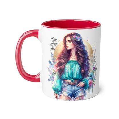 Money Can't Buy Happiness But It Can Buy Divorce Humoristic Inspirational Accent Mug, 11oz Coffee Cup for Boho Lovers, Unique Gift for Women, Flower Art Mug, Home Decor, Birthday Celebration
