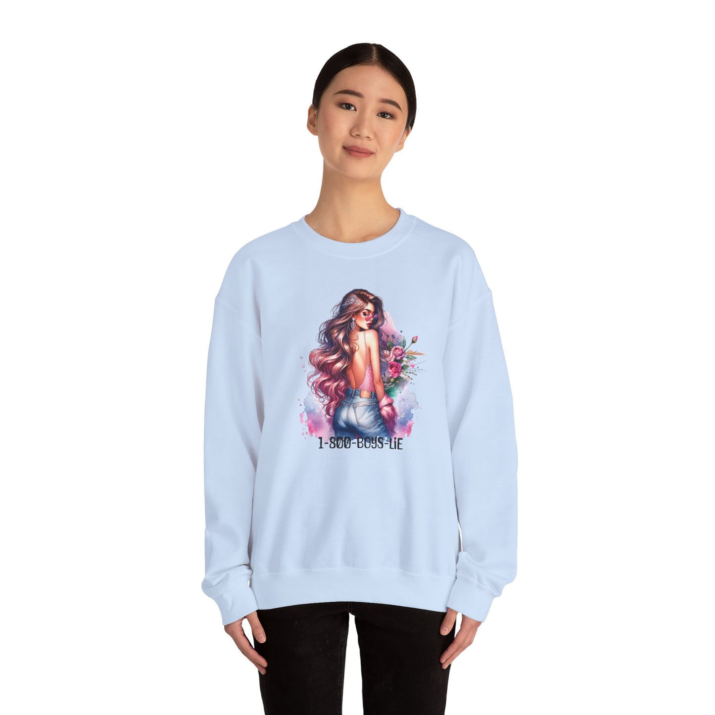 1-800-Boys-Lie Stylish Floral Graphic Sweatshirt, Cozy Crewneck Sweatshirt for Women, Gift for Her, Casual Fashion Top, Spring Wardrobe Essential