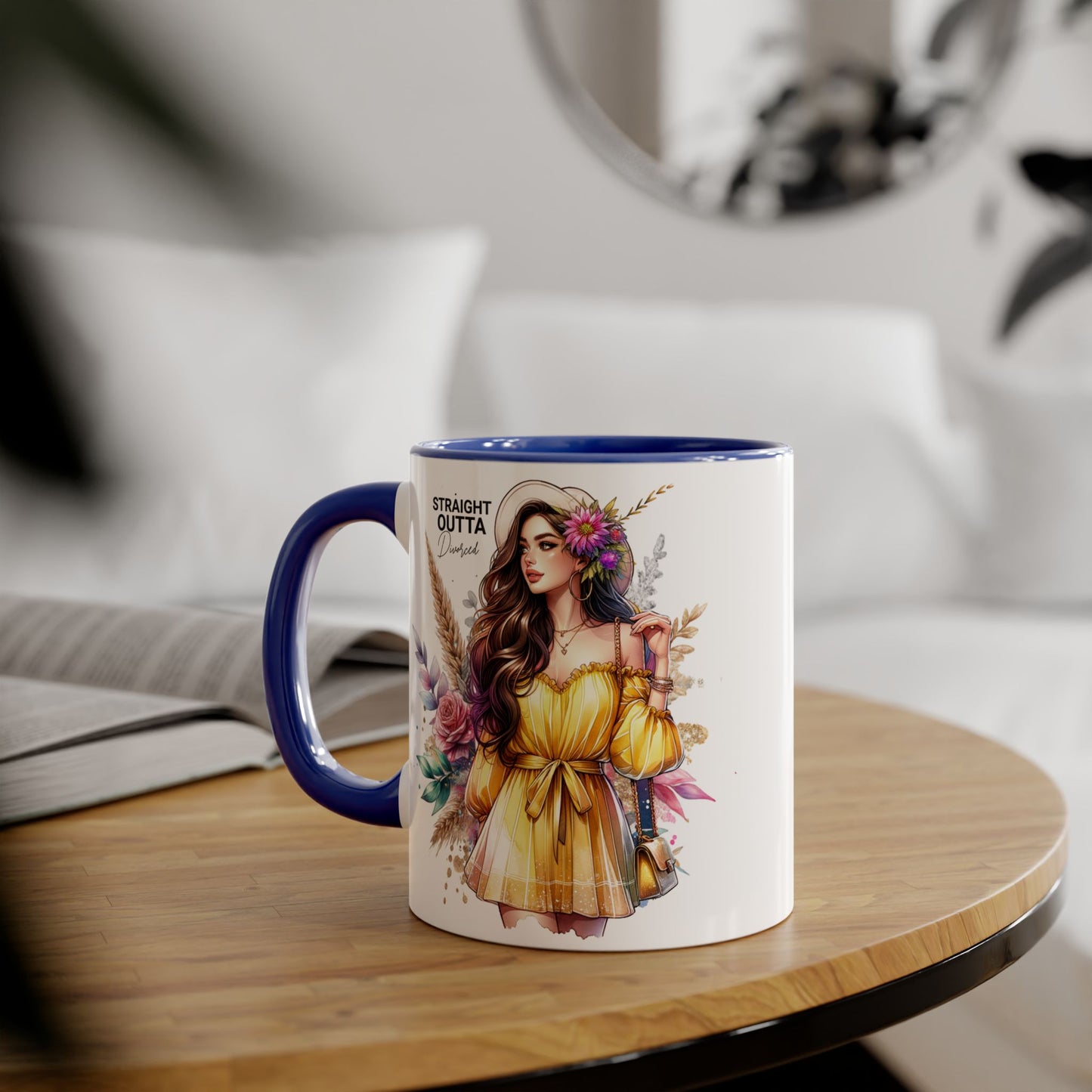 Straight Outta Divorced Humoristic Chic Floral Accent Mug, Stylish Coffee Cup, Trendy Teacup, Unique Gift for Friends, Perfect for Birthdays and Celebrations
