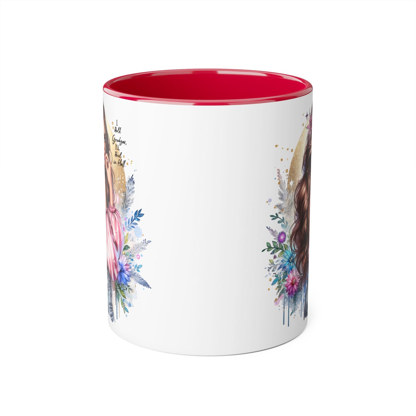 I Hold Grudges, I'll Heal in Hell Stylish Accent Mug, Floral Coffee Cup, Gift for Her, Tea Time Essentials, Boho Chic Mug, Perfect for Birthdays, Casual Everyday Use