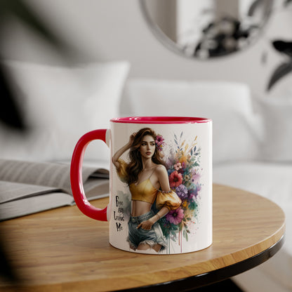 Free and Loving Me Bohemian Floral Accent Mug, Women's Gift, Coffee Mug, Inspirational Coffee Cup, Tea Lover's Mug