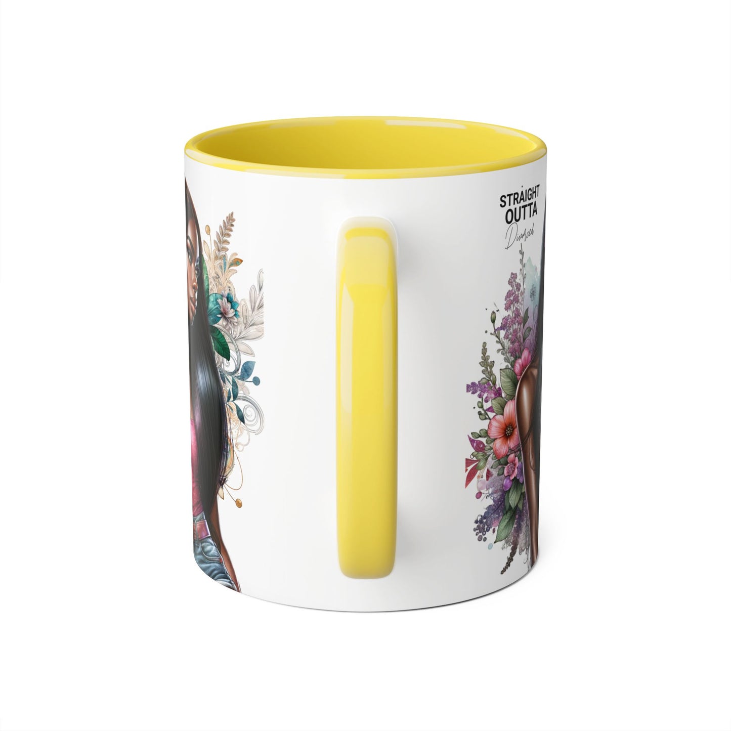 Straight Outta Divorced Humoristic Vibrant Statement Mug, Black Handle Coffee Cup, Floral Art Beverage Mug, Gift for Her, Inspirational Drinkware, Birthday Mug