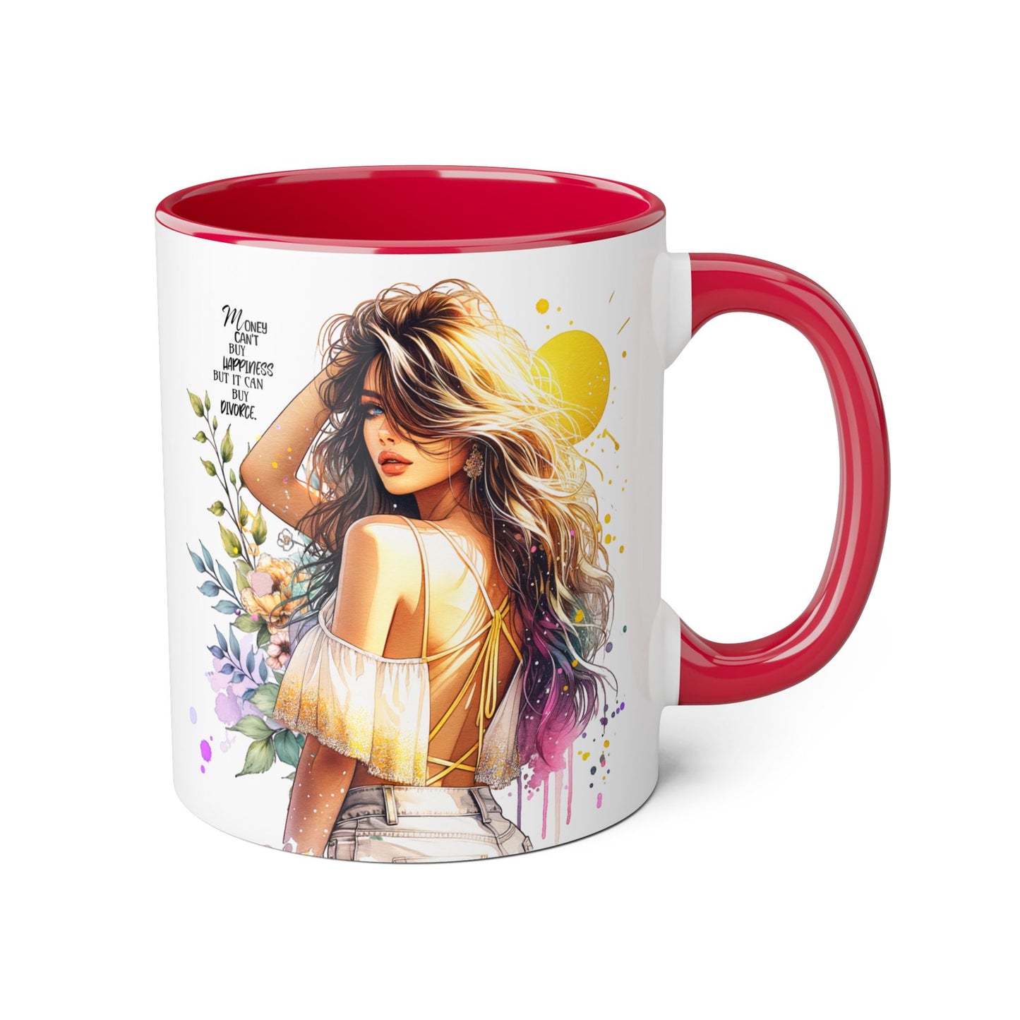 Money Can't Buy Happiness But It Can Buy Divorce Humoristic Artistic Accent Mugs, Ideal Gift for Mother's Day, Flower Lover, Cheerful Home Decor, Inspirational Drinkware, Unique Coffee Collection
