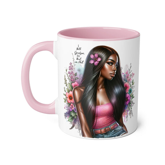 I Hold Grudges, I'll Heal in Hell  Humoristic Floral Portrait Coffee Mug - Perfect Gift for Her, Stylish Home Decor, Inspirational Quote, Unique Tea Cup, Birthday Treat