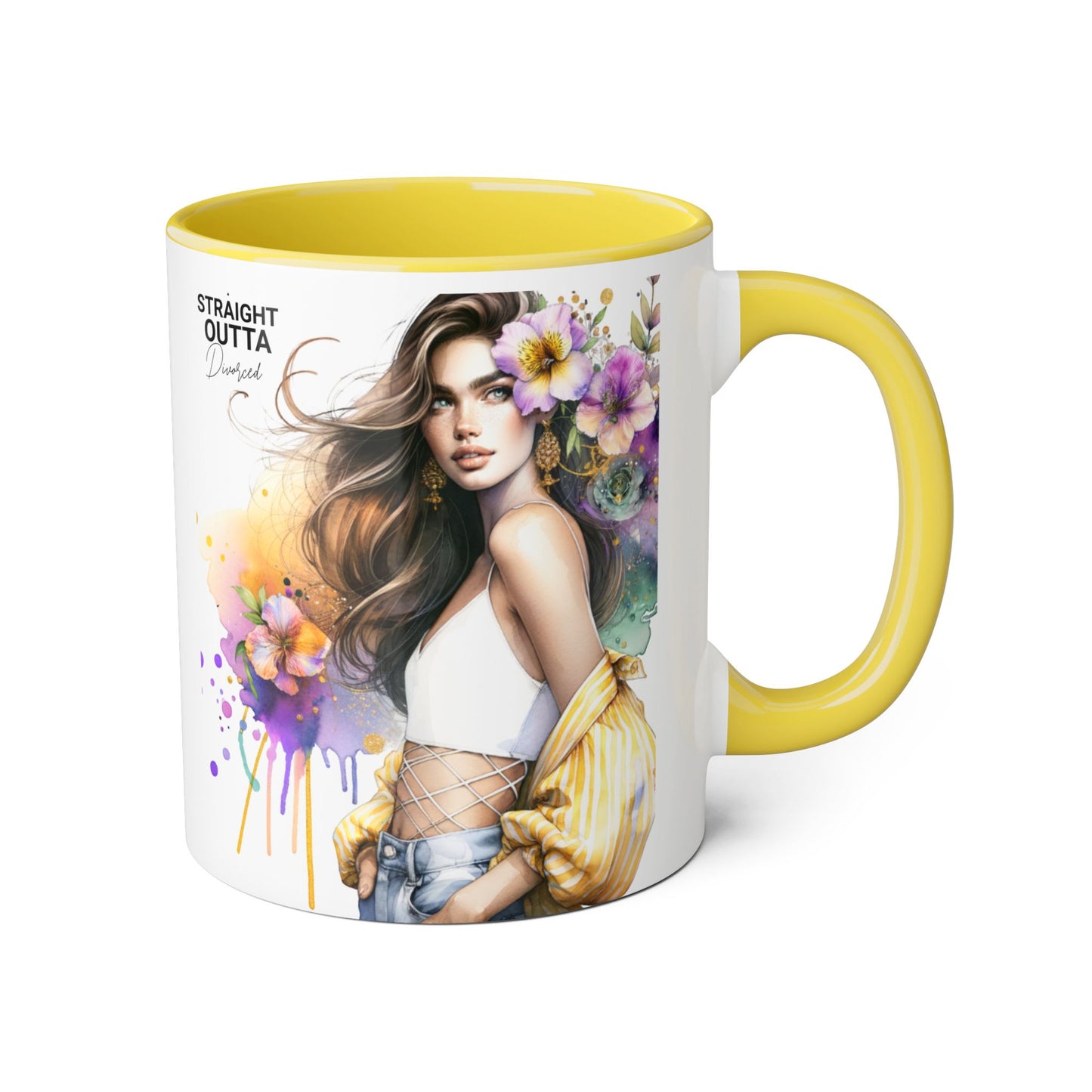 Straight Outta Divorced Humoristic Chic Floral Art Mug - Stylish Coffee Cup for Home or Office, Perfect Gift for Birthdays, Mother’s Day, or Coffee Lovers