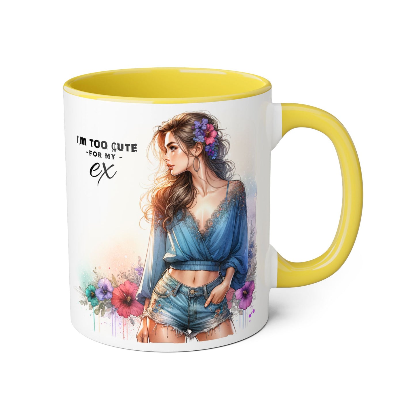 I'm Too Cute For My Ex Stylish Quote Mugs, Funny Coffee Cup, Gift for Her, Playful Ex Humor, Cute Illustration